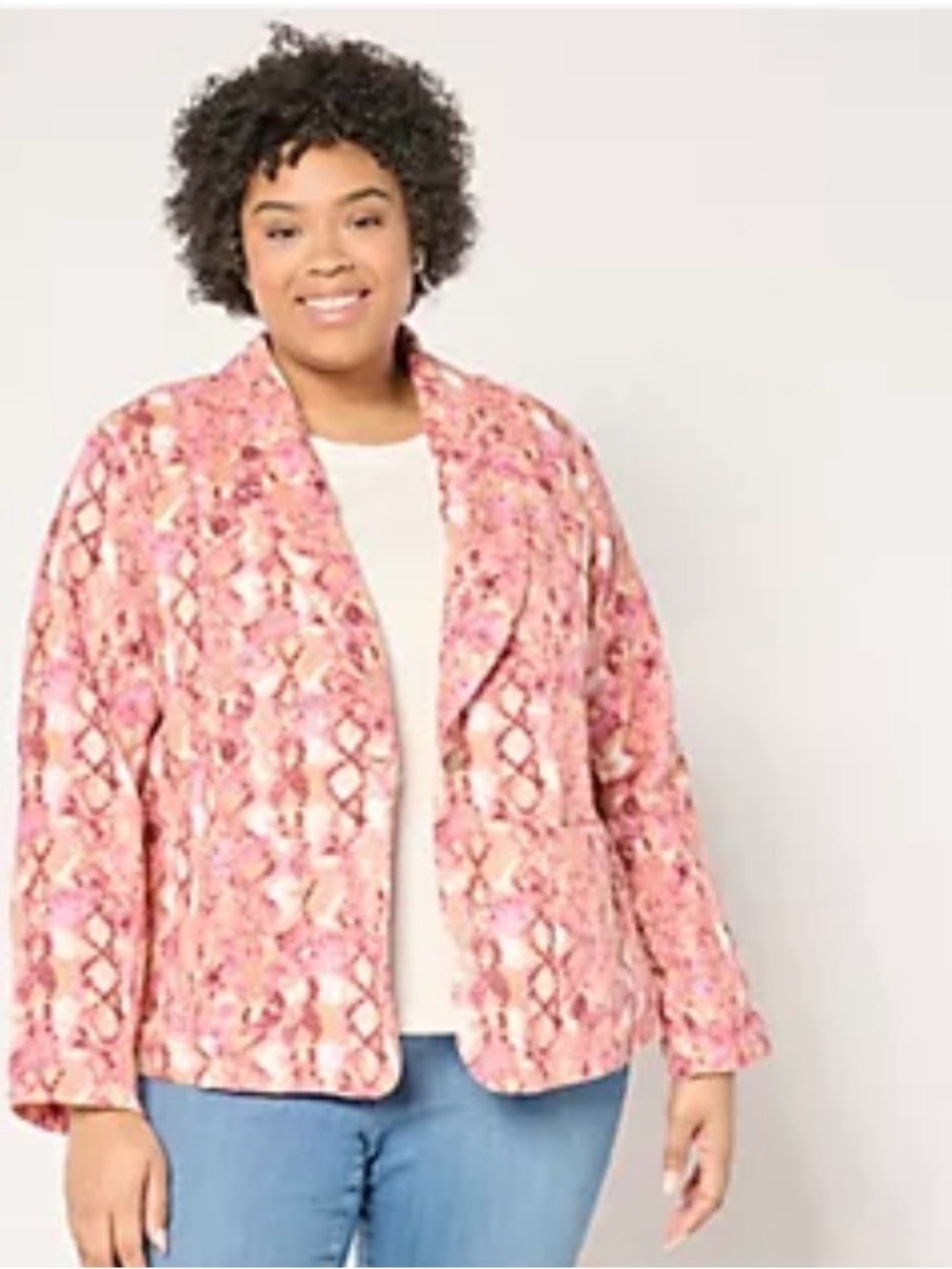 Susan Graver PURE Printed Gauze Relaxed Shawl Collar Jacket